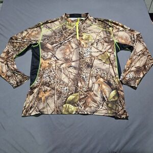 World Famous Sports Pullover top Mens 2XL Camo 1/4 Zip Burly Camo Tan Lime Green
